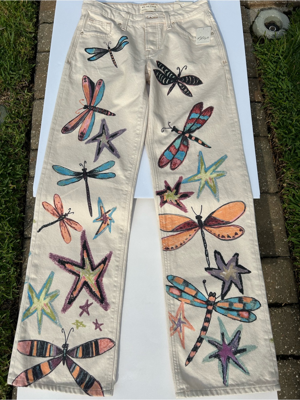 NWT🌷Free People We The Free Tennessee Dragonfly Printed Low Rise Denim Jeans